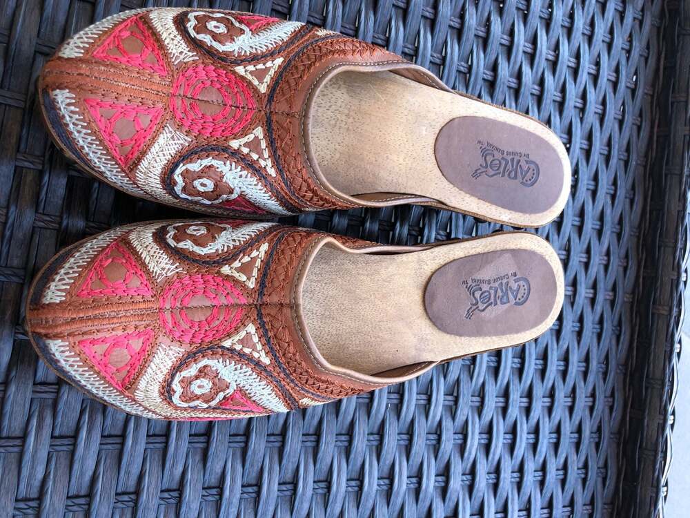Carlos by Carlos Santana Tribe Embroidered Leather Wooden Clogs Mules